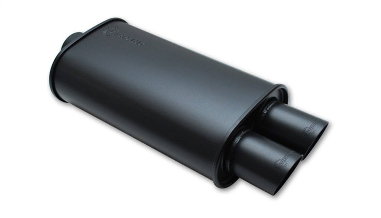 STREETPOWER FLAT BLACK Oval Muffler with Dual Tips; Inlet ID: 2.50"(63.5mm) Tip OD: 3.00"(76.2mm) Center to Center: 3.25" (82.6mm)
